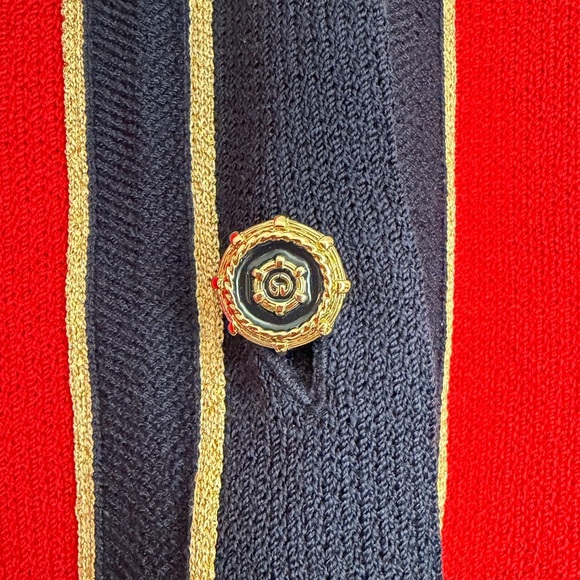 Vintage St. John Evening red, navy and gold knit 2 piece skirt suit - Size 8 - Picture 6 of 8